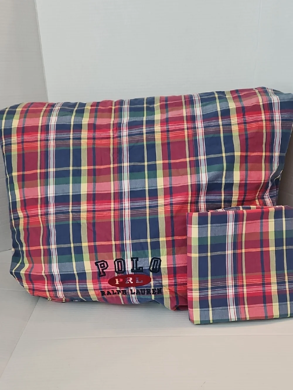 Ralph Lauren Home Garrison Plaid Red Navy & Green Cotton Twin Comforter & Sham